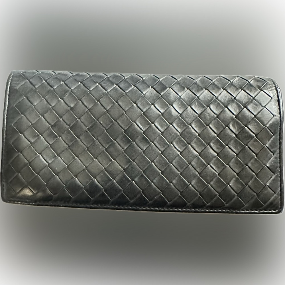 Bottega Veneta Intrecciato Black Fold Long Wallet Authentic